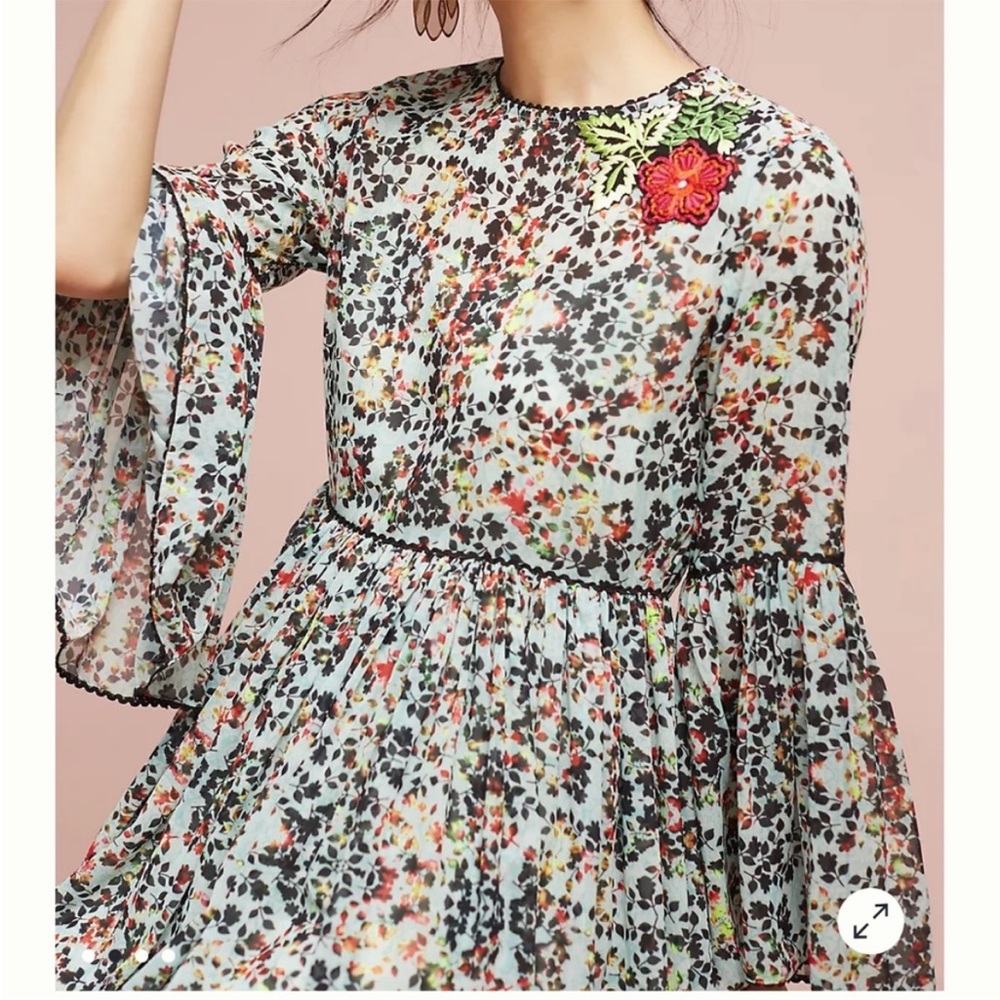 Anthropologie Bhanuni Green Bell Sleeve Sundress With Slip - Picture 5 of 8